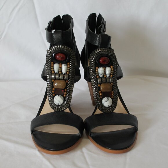Nine West, Black beaded heeled sandal, Size 6.5US. - Picture 1 of 5